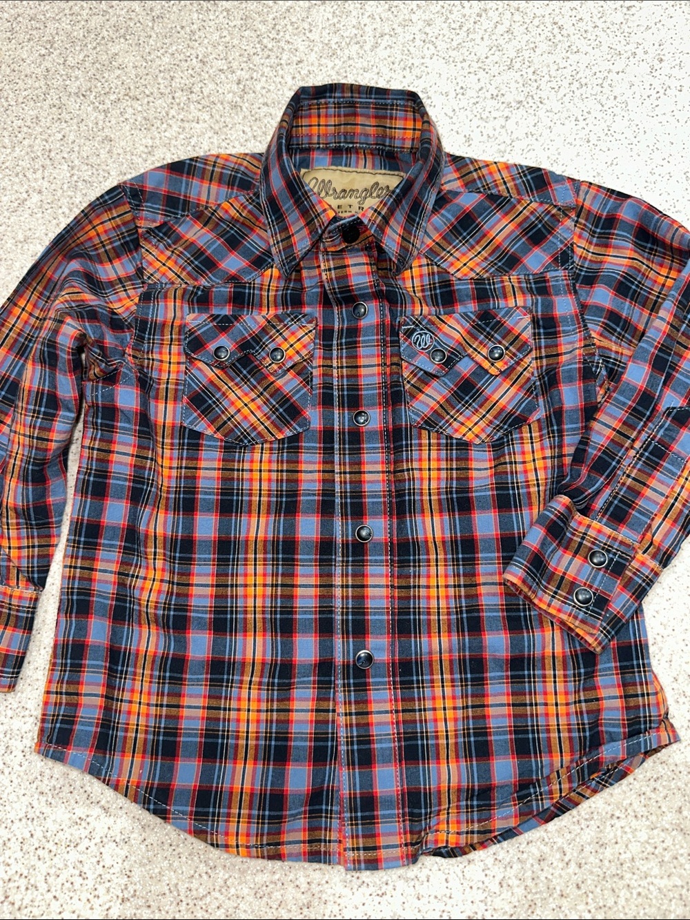 Wrangler Retro Western Rodeo Navy Plaid Button-Down Shirt xxs 2T 3T Cowboy